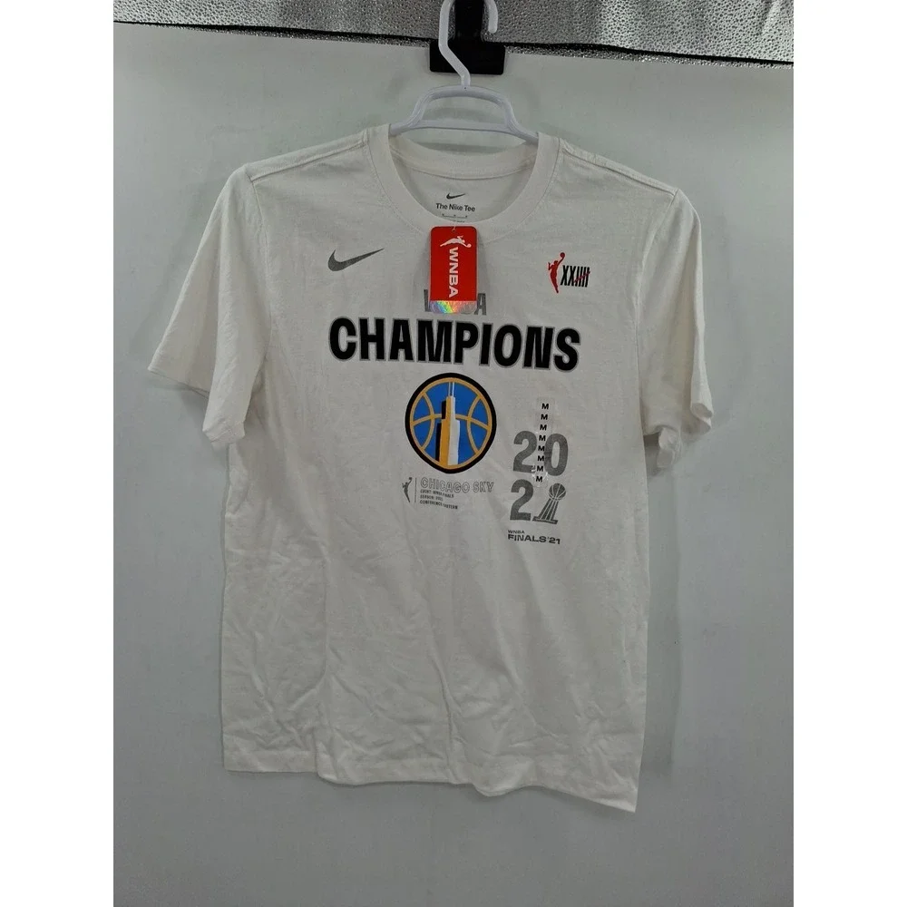 Nike 2021 WNBA‎ Chicago Sky Champions T Shirt Medium White Shirt Sleeve NWT